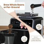 Gevi 10 Cup Drip Coffee Maker with Built-in Grinder, Grind ＆ Brew Burr Combo Coffee Machine with Touch Screen, Programmable, 4-Hour Warm Plate, Permanent Filter, Coffee Carafe