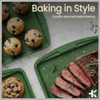 Green 10-Piece Bakeware Sets, Nonstick Carbon Steel Baking Sheet & Pans, Stackable Space-Saving Bakeware, Dishwasher Safe, Stain-resistant, PFOAPFOSPTFE Free, Oven Safe Up To 450°F (230°C)