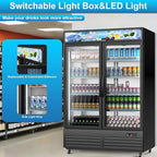Commercial Beverage Refrigerator with 2 Glass Door, 41.3 Cu.Ft Display Fridge Beverage Cooler with Customizable Lightbox Adjustable Shelves, Drink Fridge Merchandiser for Restaurant Shop, Black