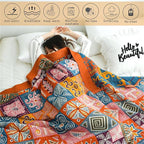 MSGKV Boho Throw Blanket King Size Christmas Blanket 100% Cotton Blankets for Couch Bed, Cotton Quilts Muslin Bed Blanket 90''x 98'' Cozy Pre-Washed Decor Gift for All Seasons