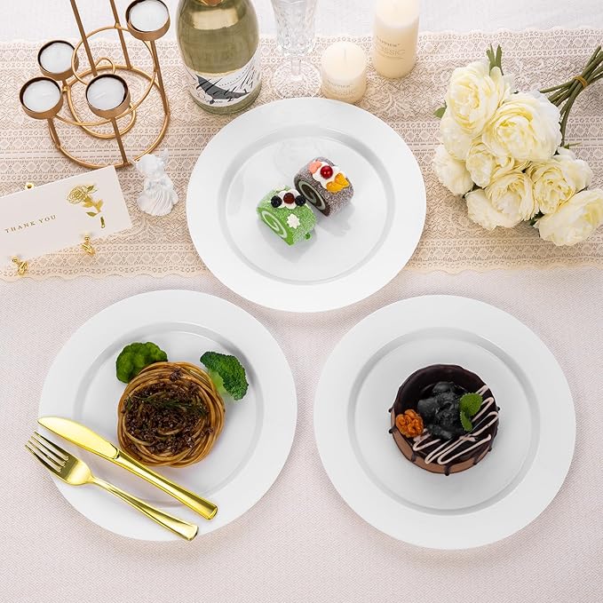 Goodluck 200PCS White Plastic Plates, Heavy Duty Disposable Plates with 100 10.25 inch Dinner Plates and 100 7.5 inch Dessert Plates for Party, Holiday, Wedding, Thanksgiving