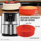 Air Fryer Silicone Baking Set, 7.5” Cake Pan, Muffin Cups, Scraper & Cheat Sheet – Non-Stick, BPA-Free Bakeware for Instant Vortex, Cosori, Ninja, PowerXL Grill, Chefman & More by INFRAOVENS