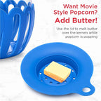 Ecolution Patented Micro-Pop Microwave Popcorn Popper with Temperature Safe Glass,3-in-1 Lid Measures Kernels and Melts Butter,Made Without BPA,Dishwasher Safe,3-Quart,Blue,(Pack of 4)