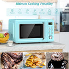 Moccha Retro Microwave, 0.7Cu.ft Compact Microwave, 700-Watt Countertop Microwave Ovens w/5 Micro Power, Delayed Start Function, LED Display, Child Lock, Small Microwave (Green)