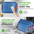 NutriChef Nonstick 3-Piece Baking Pans Set – Carbon Steel Bakeware with Blue Coating Inside & Outside and Red Silicone Handles, Durable and Reliable, Effortless Baking and Easy Cleanup (Blue)