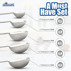 EHOMEA2Z 5-Piece Stainless Steel Measuring Spoon Set for Cooking and Baking, Heavy Duty, Fits in Spice Jars, Accurate for Dry and Liquid Ingredients