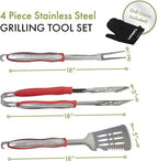 Cuisinart 3‑Piece Stainless Steel BBQ Grilling Tool Set with Grill Glove – Outdoor Grill Accessories, Perfect Grilling Gift for Men, Dads & Grill Masters, CGS-134
