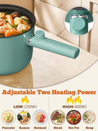 Topwit Hot Pot Electric, 1.5L Ramen Cooker, Portable Non-Stick Frying Pan, Hot Pot for Pasta, Steak, BPA Free, Electric Cooker with Dual Power Control, Over-Heating & Boil Dry Protection, Green