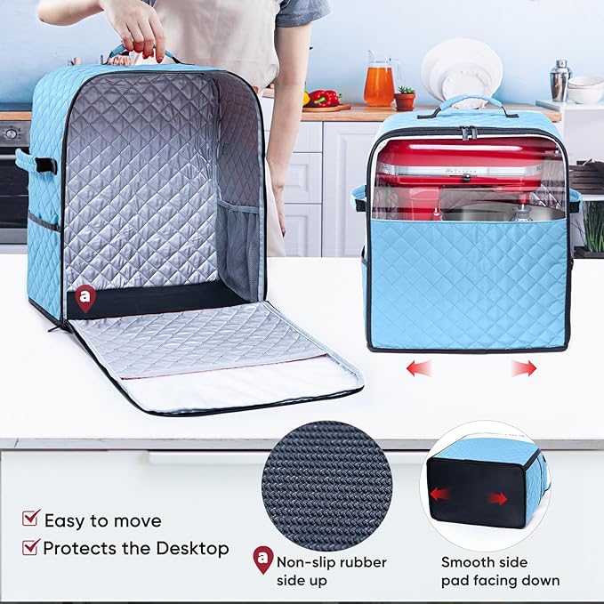 BAGSPRITE Stand Mixer Cover with Appliance Sliders Base Compatible with KitchenAid Mixer-Storage Bag for 6/7/8 Quart with Pockets for Kitchen Aid Accessories and Attachments