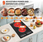 Electric Cooktop 2 Burner: 12 Inch Built-in Electric Stove Top with Dual Heating Rings, Child Lock & Keep-Warm – Portable Countertop Burner for Kitchen, RV, Apartment, All Cookware Compatible