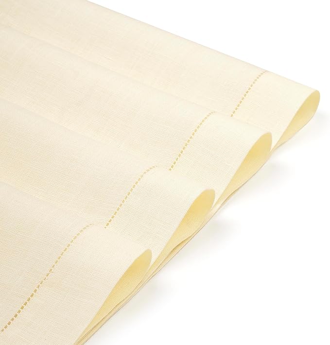 D'Moksha Homes Cream Linen Cloth Placemats Set of 4-100% Pure Linen Hemstitch Placemats 14 x 19 Inch - Classic Hemstitch Table Place Mats for Holiday - Handcrafted and Machine Washable