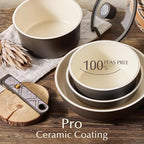 CAROTE 21-Piece Ceramic Cookware Set, Nonstick Pots and Pans Set with Detachable Handle, Non-Toxic Kitchen Cooking Set, Induction Compatible, Dishwasher & Oven Safe, Charcoal