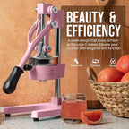Zulay Kitchen Cast-Iron Orange Juice Squeezer - Heavy-Duty, Easy-to-Clean, Professional Citrus Juicer - Durable Stainless Steel Lemon Squeezer - Sturdy Manual Citrus Press & Orange Squeezer (Pink)