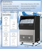 Commercial Ice Maker Machine, 100lbs/24H and 45pcs Stainless Steel Freestanding Ice Machine, Tap Water & Top Loading Under Counter ice Maker,Self-Cleaning for Bar Office Restaurant