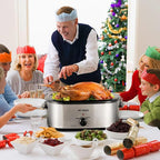 26Qt Turkey Roaster Oven Buffet with Self-Basting Lid, 1450W Electric Roaster Oven with Cool-Touch Handles, Stainless Steel Roaster Oven with Removable Pan and Rack, Silver