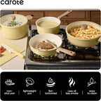 CAROTE 24pcs Ceramic Cookware Set, Pots and Pans Non Stick Kitchen Cookware Sets, Pots and Pans Set Cooking Set with Knife Set
