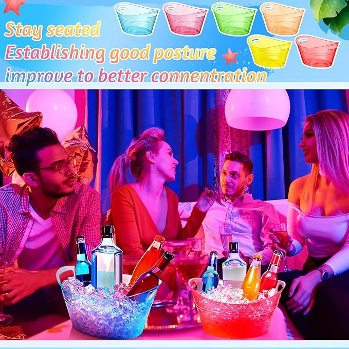 meekoo 6 Pcs Plastic Ice Buckets Bulk with Handles 4.5L Oval Storage Tub Large Capacity Ice Drink Bucket for Easter Summer Party Bar Wine Beer Champagne Beverage Bottle Cooler(4.5 L,Multicolor)
