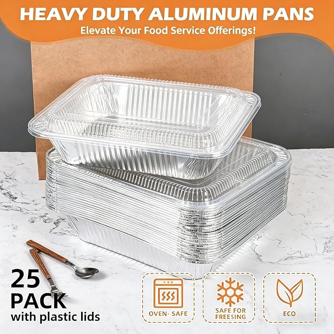 Findful Aluminum Pans with Lids 9x13 (25 Pack) – Foil Pans, Aluminum Trays for Cooking, Baking, Storing & Prepping Food – Tin Foil Pan, Disposable Baking Pan – Heavy-Duty, Leak-Proof & Oven-Safe