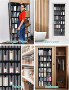 NiHome 35-Pocket Large Capacity Door Cup Organizer for Stanley Tumblers 30oz, 40oz, Door Hanging Water Bottle Storage with Double-Sided Tape Stabilizer, Waterproof Oxford Fabric, Transparent, BPA-Free
