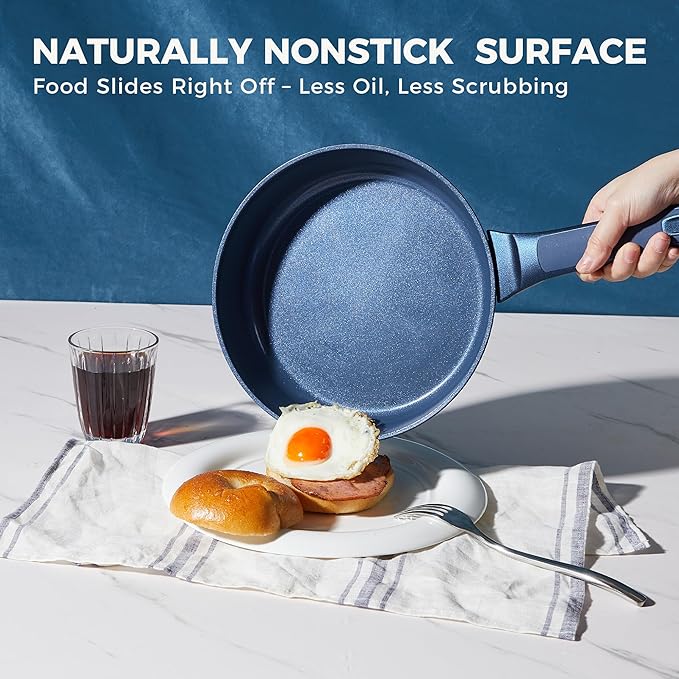 HONGBAKE Pots and Pans Set Nonstick, 26 Pcs All-in-One Kitchen Starter Set with Cookware, Bakeware & Silicone Utensils, Non Toxic Ceramic Coating, Induction & Oven Safe, PFOA PFOS Free, Blue