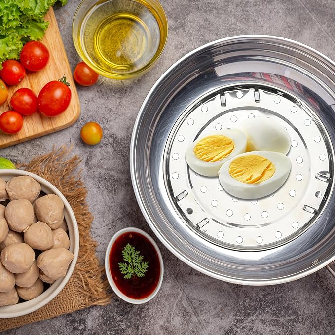 Steamer Basket for Pot, 2PCS 8.7 Inch Round Food Steamers Insert Stainless Steel Steaming Basket Multi-function Steamer Rack Tray with Removable Stand for Vegetable, Dumplings, Fish, Seafood Cooking