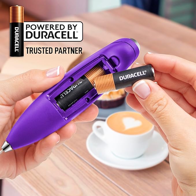 Zulay Kitchen Powerful Milk Frother Wand With 4 AA Duracell Batteries - Ultra Fast Handheld Drink Mixer - Electric Whisk Foam Maker for Coffee, Lattes, Cappuccino, Matcha & Creamer - Grape