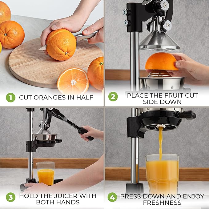 Zulay Kitchen Extra Tall Citrus Press Manual Juicer - Manual Orange Juice Squeezer, Fits Tumblers, Tall Glasses and Cups - Fruit Press & Juice Press, Juice Presser Machine & Citrus Juicer Manual