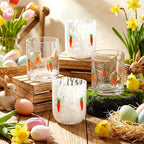 LemonRoad 4 Pcs Easter Icon Juice Glasses 12 oz Easter Stemless Wine Glasses Carrot Double Old Fashion Drinking Cups for Spring Holiday Drinks Party Supplies Gifts(Carrot)