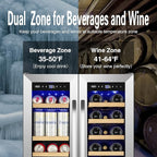 24-Inch Dual Zone Wine and Beverage Refrigerator with Glass Door & Lock- Freestanding/Under Counter Wine Cooler with Large Capacity Drink Fridge for Beer Soda, Fast Cooling