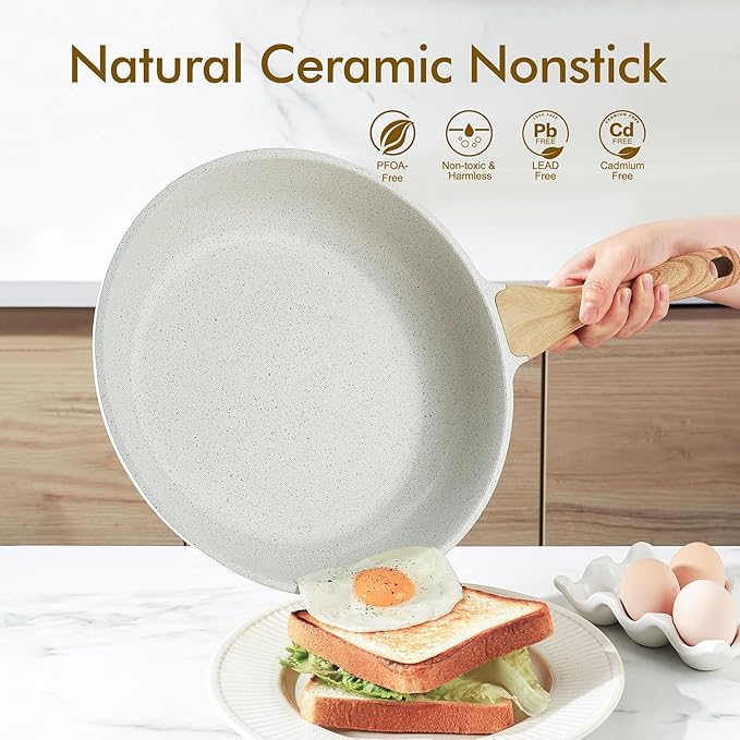 SENSARTE Nonstick Ceramic Frying Pan Skillet, 11 Inch Omelet Pan, Healthy Non Toxic Induction Compatible Egg Pan with Heat Resistant Handle, PTFE and PFAS-Free (Pack of 2)