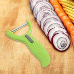 Abaodam 3pcs Rotating Multi-function Vegetable Fruit Peeler Set with Stainless Steel Blades for Peeling Slicing and Grating Kitchen Use in Khaki Blue and Green