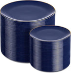 PULOTE 200 Pieces Blue Plastic Plates - Navy Blue and Gold Disposable - Include 100PCS 10 inch Dinner & 100PCS 7 inch Dessert Plate for Party & Hanukkah