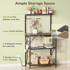 Huuger 4-Tier Bakers Rack with Reversible Power Outlet, 23.6 Inch Microwave Stand, Kitchen Coffee Bar, with Top Shelf, 6 S Hooks, Grey
