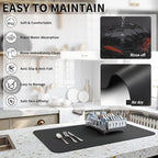 HotLive Dish Drying Mat for Kitchen Counter, Heat Resistant Drainer Mats with Non-slip Rubber Backed, Hide Stain Kitchen Super Absorbent Draining Mat, Easy to Clean Dish Rack Pad, Black 18"x28"