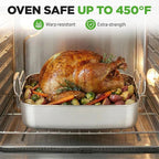 NutriChef Premium Stainless Steel Roasting Pan with Rack – Heavy‑Duty 14″ Turkey Roasting Pan for Turkey, Chicken & Meats (Wide Handles, Dishwasher Safe)