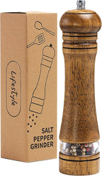Wood Salt and Pepper Grinder, Salt Grinder and Pepper Mill, Oak Wood Shakers with Adjustable Ceramic Grinders - 8 inches, 1 Pack