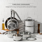 T-fal Pro Tri-Ply Stainless Steel Cookware Set 13 Piece Induction Compatible, Oven Safe 500F, Lids 350F, Fast & Even Heat, Pots and Pans Set, Professional Quality, Kitchen Essentials, Silver