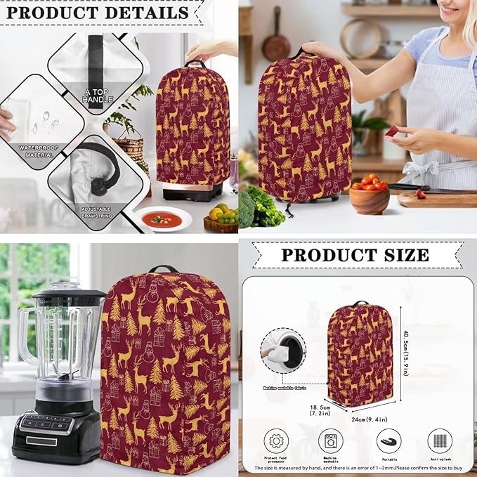 Gold Reindee Small Appliance Dust Covers Sets Toaster & Waffle Maker Washable Dust Cover for Stand Mixer/Coffee Maker Slow Cooker Dust Cover 3PCS Christmas