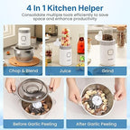 Electric Blender and Food Processor Combo: 4 in 1 Food Grinder for Grinding Meat Coffee, Peeling Garlic & Juicing, 350W Food Chooper with 1.8L Stainless Steel Bowl & 2 Cups, 2 Speed, White