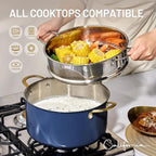 CAROTE 8QT Full Clad Tri Ply Stainless Steel Stock Pot with Lid, Kitchen Stockpot Soup Pot, Outer Ceramic Layer, Even Heating, All Stoves Compatible, Oven & Dishwasher Safe, Stay Cool Handle, Blue