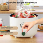 Electric Hot Pot with Steamer, Portable Nonstick Frying Pan with Dual Power Control, Electric Shabu Shabu Cooker for Noodle, Oatmeal, Pasta, Ramen, 1.5L (Green D)