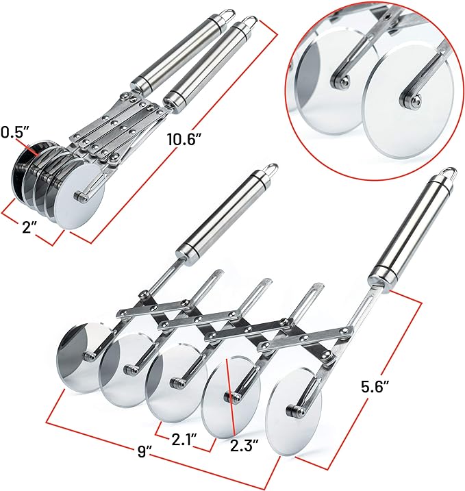 Oleex ‘All-Dough’ Pastry Cutter Set. 5 Wheel Dough Cutter and Dual Fluted Ravioli Cutter Wheel/Pizza Cutter Wheel! Versatile Brownie Cutter, Pasta Maker, Noodle Cutter, Stainless Steel Pizza Slicer