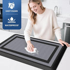 KitchenClouds [2 PCS] Kitchen Rugs Cushioned Anti-Fatigue Kitchen Mats for Floor Waterproof Kitchen Rug Set Non-Slip Comfort Standing Mat for Office, Sink, Laundry 17.3"×29"+17.3"×47",Black