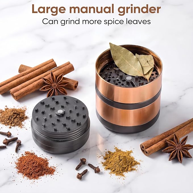2.5" Manual Spice Grinder, Aluminum Alloy Seasoning Mill for Dry Kitchen Spices, Compact Handheld Grinder, Small Portable Kitchen Tool (Gold)