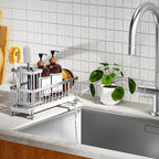 Cisily Sponge Holder for Kitchen Sink, Sink Caddy Organizer with High Brush Holder, Kitchen Countertop Organizers and Storage Essentials, Rustproof 304 Stainless Steel (Silver, 10.62″)