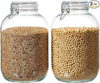 1 Gallon Glass Food Storage Jars with Airtight Lids, Set of 2 – Clear Preserving Seal Wire Clip Fastening Canisters for Kitchen Canning, Flour, Cereal, Pasta, Sugar, Beans, Pickling Jars (1gallon*2)