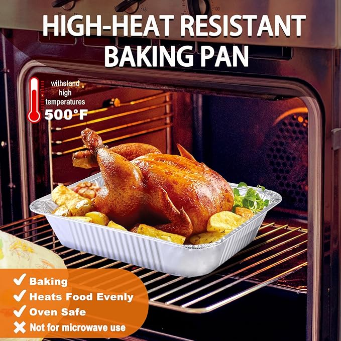 Aluminum Foil Pans 9x13 Disposable – Heavy Duty Baking Pan for Lasagna, Casseroles, Meal Prep, Catering, Half Size Tin Foil Sheet for Cooking Roasting Freezer Storage, 10 Pack