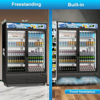 Commercial Beverage Refrigerator with 2 Glass Door, 41.3 Cu.Ft Display Fridge Beverage Cooler with Customizable Lightbox Adjustable Shelves, Drink Fridge Merchandiser for Restaurant Shop, Black