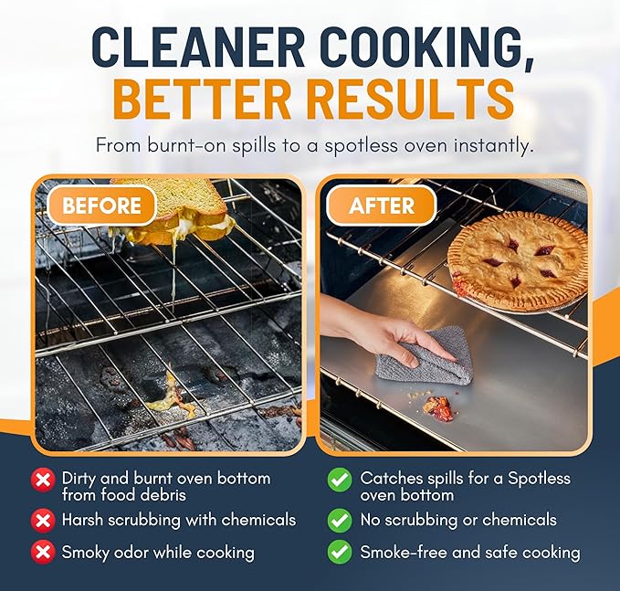 Oven Liners for Bottom of Oven - 3 Pack Large Heavy Duty Mats, 16.25”x23” Non-Stick Reusable Liner for Electric, Gas, Toasters, Grills - BPA & PFOA Free Kitchen Accessory to Keep It Clean (Silver)
