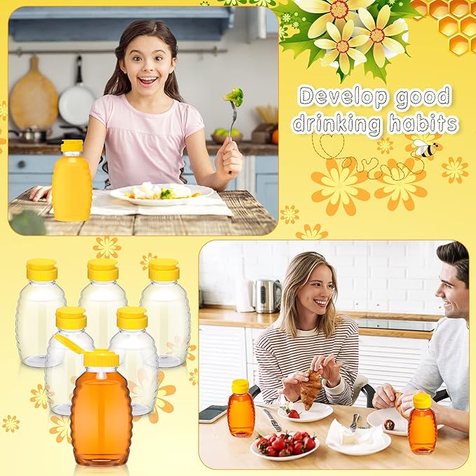 24 Pcs Clear Plastic Honey Bottles Plastic Skep Style Jar Honey Squeeze Bottle Empty Refillable Honey Dispenser with Flip Top Lids Leak Proof Honey Containers Holders for Storing and Dispensing (12oz)